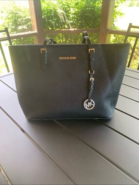 Michael Kors Black Tote with Gold Logo Charm